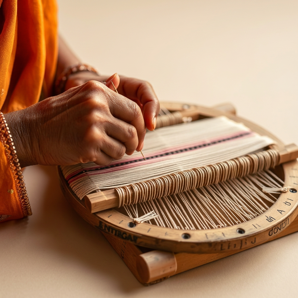 Artisan hands at a handloom